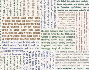 Lewis & Irene The Purrfect Book Club ~ Cat Text on Cream (A964A) ~ 100% Cotton Fabric
