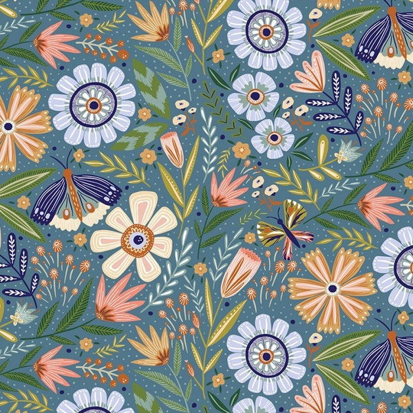 Poppie Cotton ~ Hide and Seek in Blue ~ from the Hide & Seek collection by McKenzie Elston ~ 100% Cotton Fabric (HS23402)