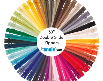 ByAnnie 30" Double Slide Handbag Zipper ~ YKK #4.5 Nylon Coil with Two Extra-Long Pulls ~ Durable Yet Easy to Sew Through for Bags & Purses