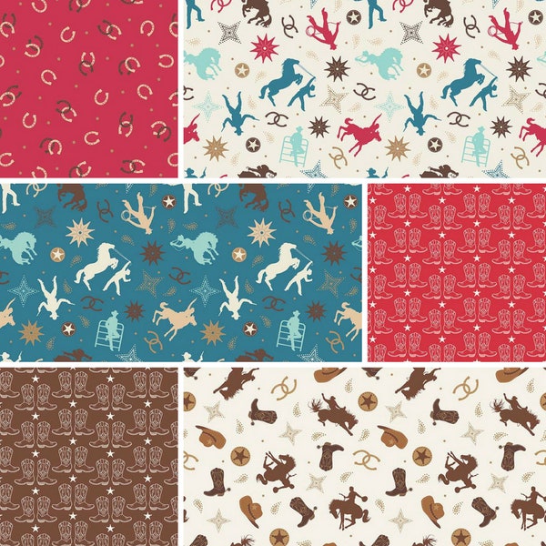 Riley Blake Designs Boots & Spurs + Cowboy by Samantha Walker ~ Fat Quarter / Half Yard BUNDLE ~ 100% Cotton Western Horse Fabric