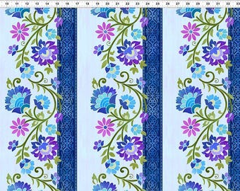 ITB Jason Yenter Counterpoint II Floral Border Print in Blue (In the Beginning Fabrics 24-2SEW-1)