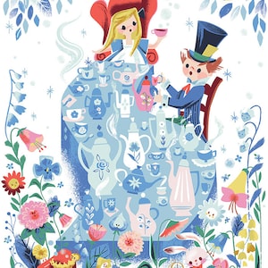 Jill Howarth Down the Rabbit Hole 36" PANEL in White ~ Riley Blake Designs 100% Cotton ~ Alice in Wonderland Tea Party Fabric (P12947-WHITE)