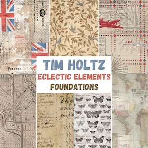 Tim Holtz Eclectic Elements Stoff ~ 700er Jahre Bundle aus 7 neutralen Fundamenten ~ Produziert von FreeSpirit Fabrics