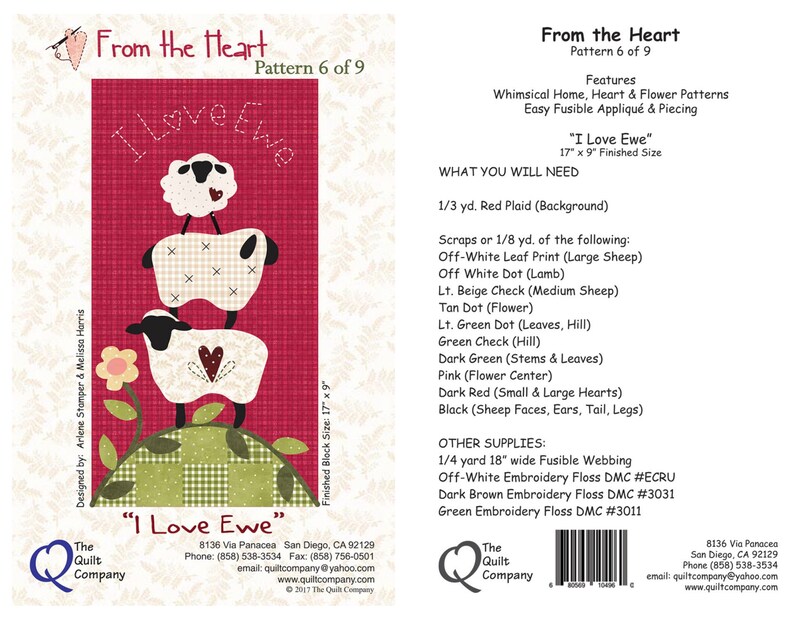 From the Heart Quilt Pattern Set by the Quilt Company ~ 6 Block of the ...