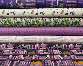 Lewis & Irene The Purrfect Book Club Fabric ~ Half Yard Bundle ~ Purple Palette