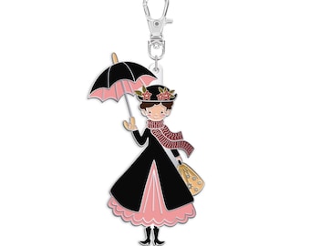 Jennifer Long Mary Poppins Enamel Charm, Zipper Pull: coordinates with A Spoonful of Sugar fabric