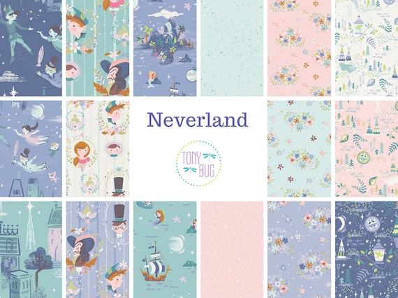 By 1//2 Yard Riley Blake Neverland Main in Purple Periwinkle Peter Pan Fabric