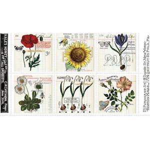 Riley Blake Art Journal Pages Patch Panel ~ 100% Cotton Fabric by J. Wecker Frisch (P13030-PANEL) ~ Botanical Flower Drawing Blocks Vintage