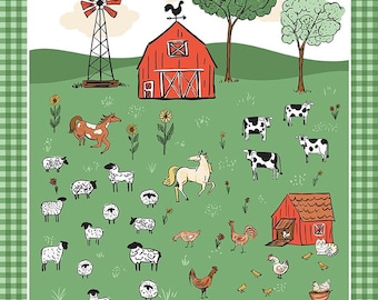 Riley Blake Farm Livin' Panel 36" x 43" (P15186-PANEL) 100% Cotton Fabric ~ Baby Gift Farm Animal Cheater Quilt Panel