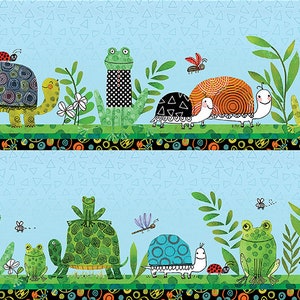Benartex Frogtastic Border Stripe in Turquoise ~ by Terry Runyan ~ 100% Cotton Fabric (13387-83)