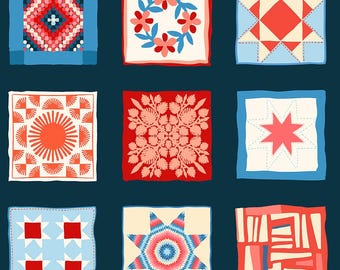 Windham Cross Country Quilt Show in Navy by Tamara Kate (54507D-1) 100% Cotton Fabric