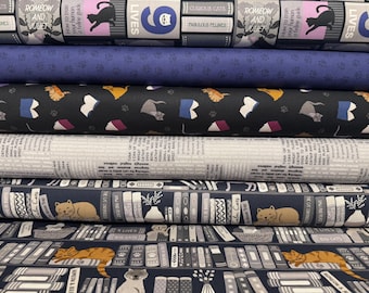 Lewis & Irene The Purrfect Book Club Fabric ~ Half Yard Bundle ~ Grey Palette