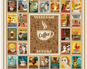 Riley Blake Coffee Time: Welcome Coffee Lovers Fabric Panel (PD17137-PANEL)