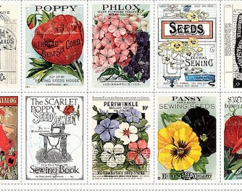 Riley Blake Sewing Seeds 3 Seed Catalog Patch Panel by J. Wecker Frisch (PD15682-PANEL)