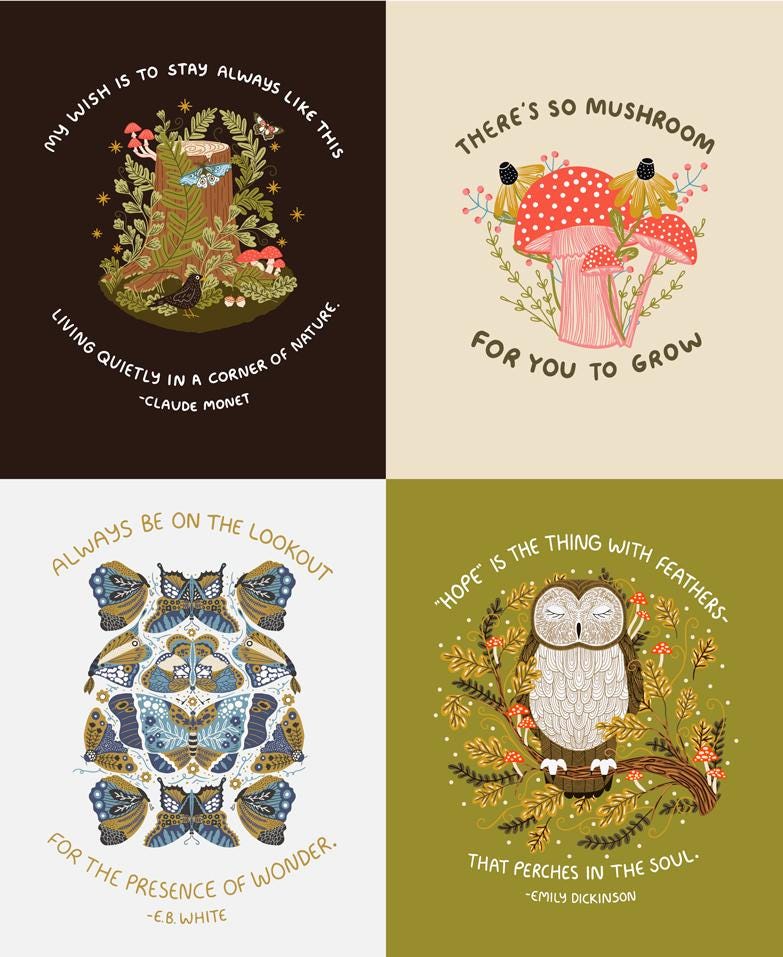 Moda Gingiber Night Owl Panel 36" x 44" ~ 100% Cotton Fabric ~ Inspirational Quotes Emily 