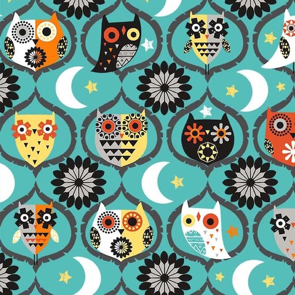 Michael Miller Hocus Pocus ~ Owl Night Long in Teal ~ 100% Cotton Fabric (CX9741-TEAL)