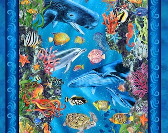 ITB Jason Yenter Calypso III Ocean Stripe Blue Border Fabric (In the Beginning Fabrics 31CAL-1)