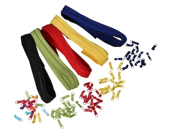 ByAnnie Handbag Zippers by the Yard ~ 4 Yards ~ YKK #4.5 Nylon Coil + 16 Extra-Large Pulls ~ Durable, Easy to Sew Through for Bags & Purses