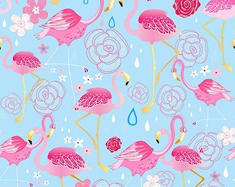 ITB Jason Yenter Alice Flamingos in Pink/Blue (In the Beginning Fabrics 11AL-1)