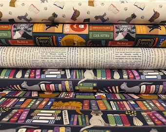 Lewis & Irene The Purrfect Book Club Fabric ~ Half Yard Bundle ~ Multi Palette