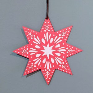Ornamento a stella SVG - Design a stella di Natale scandinavo - Stella a otto punte disegnata a mano