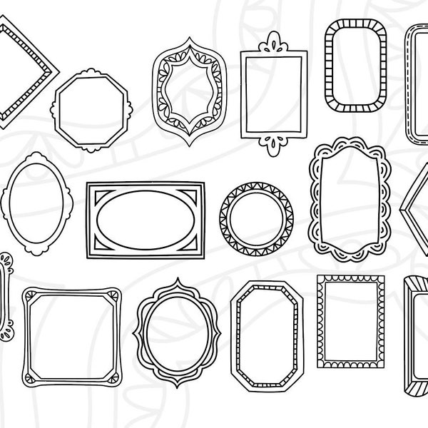 Doodle Frames clipart PNG - Single line Foil Quill picture frames SVG - Hand drawn frames bundle