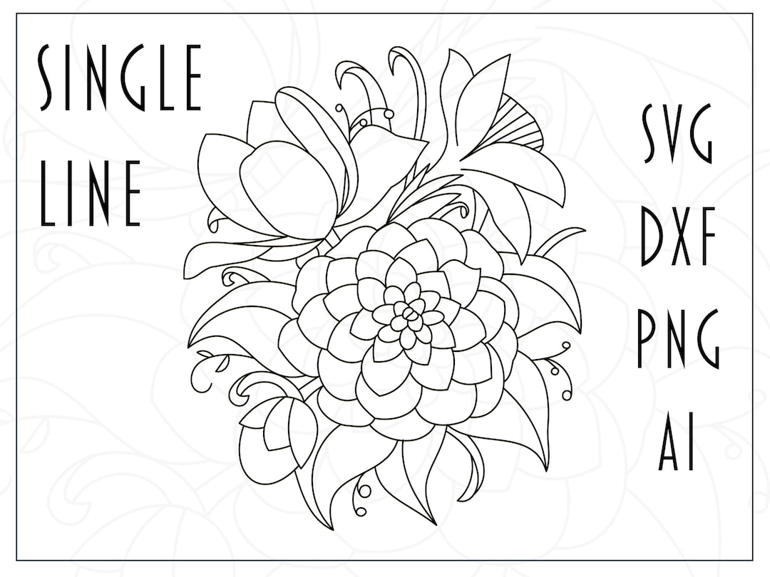 Floral Bouquet Single Line SVG: Foil Quill Flower Design (digital ...
