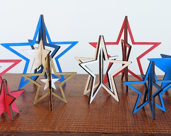 3D Star Laser Files - Cut file July 4 decor SVG - Glowforge project