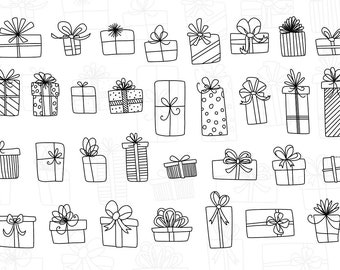 Monoline Gift box clipart PNG - Foil Quill birthday presents SVG - Single line present box bundle