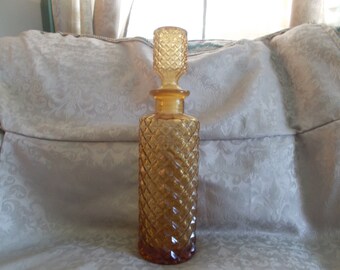 Vintage Amber Cut Glass Decanter (1119)