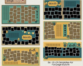 Monthly Memories 12x24 Templates {High Quality Digital Scrapbooking Templates} **INSTANT DOWNLOAD