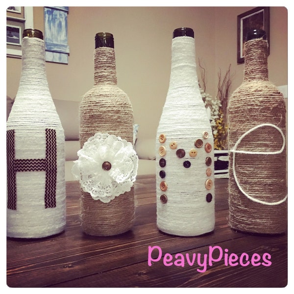 Twine HOME wine bottles, upcycled wine bottles, house warming gift, twin, jute, wine, vase, wine bottle decor, centerpiece, farmhouse decor