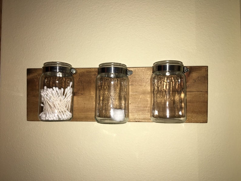 Mason jar organizer, mason jar vase, mason jar decor, bathroom storage, bathroom decor, bathroom organizer, mason jar wall mount image 3