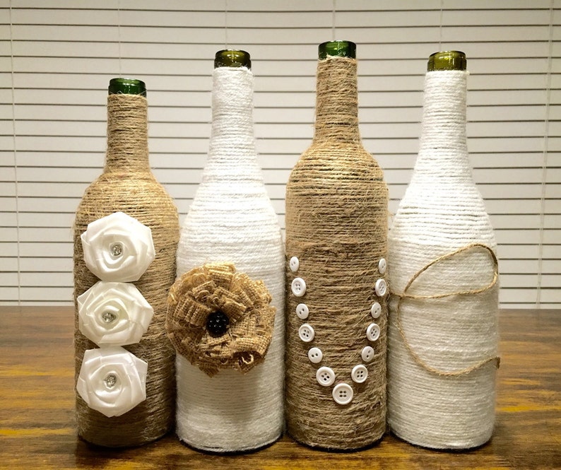 Twine LOVE Wine Bottles, upcycled wine bottles, country rustic wedding, wedding decor, wine bottle decor, centerpiece, farmhouse decor image 4