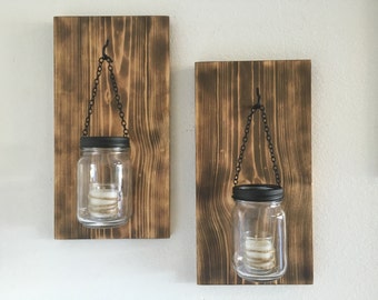 Hillbilly Mason Jar Sconces, torched wood sconces, wall sconces, country decor, farmhouse decor, mason jar sconce, mason jar decor, rustic