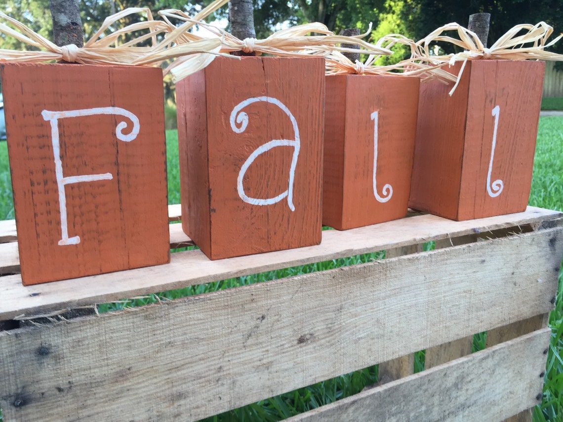 Fall Wood Blocks Fall Decor Autumn Decorations Pumpkins Etsy