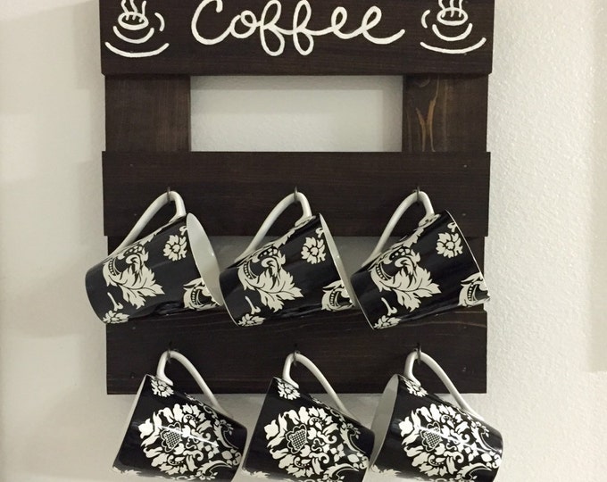 Coffee mug holder, Coffee mug rack, Coffee cup display, Coffee cup storage, coffee decor, kitchen decor, wooden mug rack, kitchen storage