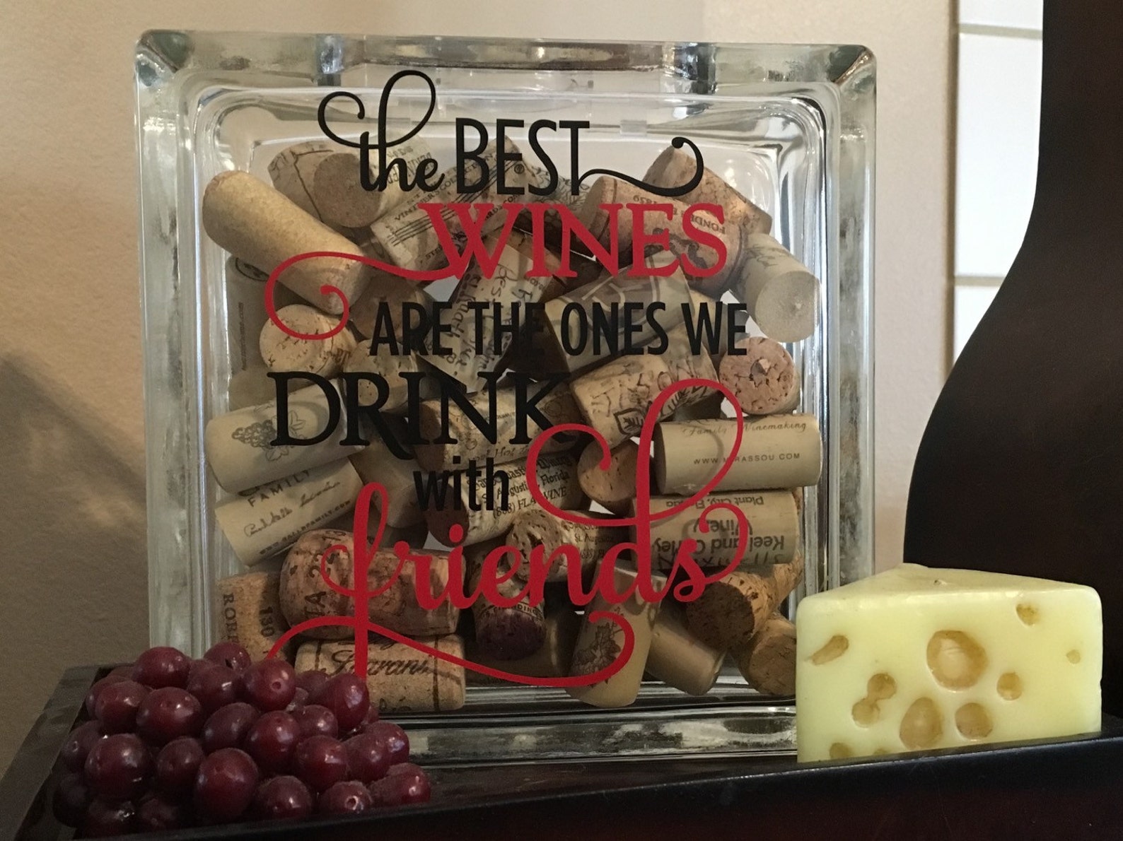 Wine Cork Storage Wine Cork Holder Glass Block Wine Cork Etsy