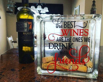 Wine cork storage, wine cork holder, glass block, wine cork shadow box, decorative glass block, wine decor, wine with friends, gift for her