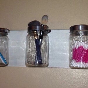 Mason jar organizer, mason jar vase, mason jar decor, bathroom storage, bathroom decor, bathroom organizer, mason jar wall mount image 2