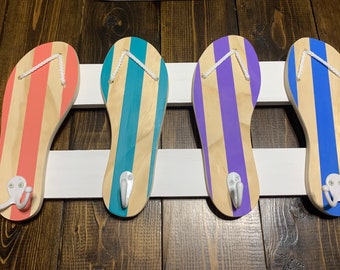 Flip flops towel rack, beach towel rack, beachy towel rack, flip flops with hooks, bathroom decor, pool towel rack, beach decor, flipflops