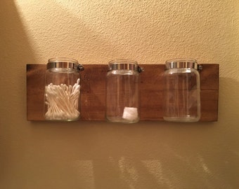 Mason jar organizer, mason jar vase, mason jar decor, bathroom storage, bathroom decor, bathroom organizer, mason jar wall mount