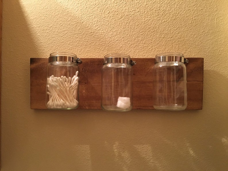 Mason jar organizer, mason jar vase, mason jar decor, bathroom storage, bathroom decor, bathroom organizer, mason jar wall mount image 1