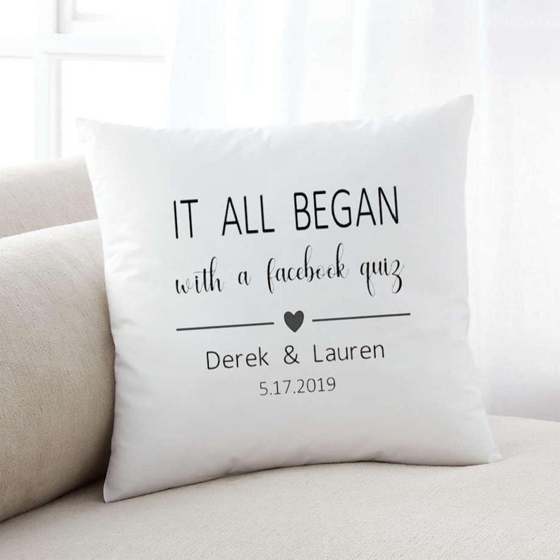 50th wedding anniversary gifts #2: "It All Began" personalized pillow