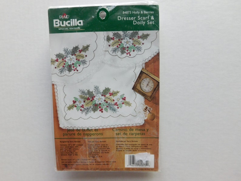 Stamped Embroidery And Cross Stitch Dresser Scarf Doily Set Of Image 0