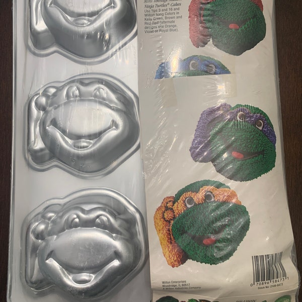 Teenage Mutant Ninja Turtles mini pan/TMNT mini cake pan/Vintage Wilton mini aluminum pan/makes mini turtles.