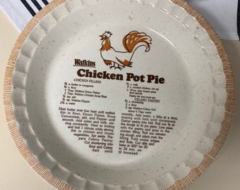 Plato de pastel de pollo de cerámica Watkins de 11", vintage de 1981. Decoración de cocina campestre.