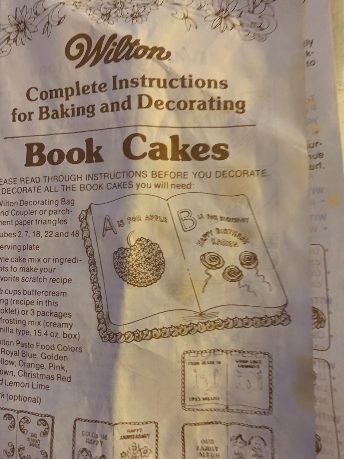 Wilton vintage book cake pan complete instructions Etsy