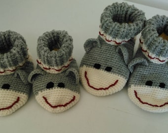 Sock Monkey Slippers, Made to Order, Infant to Youth Sizes