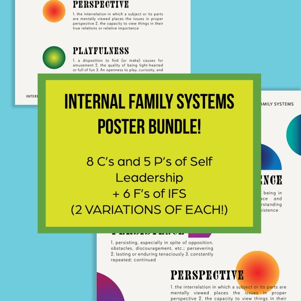 IFS Poster Bundle 8C's 5P's 6F's Self Leadership Digital Download Printable Poster Designs (6)